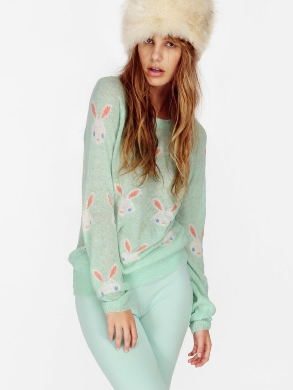 Wildfox White Label Light Knit Bunny Rabbit Sweater Mint Kawaii Tumblr Small